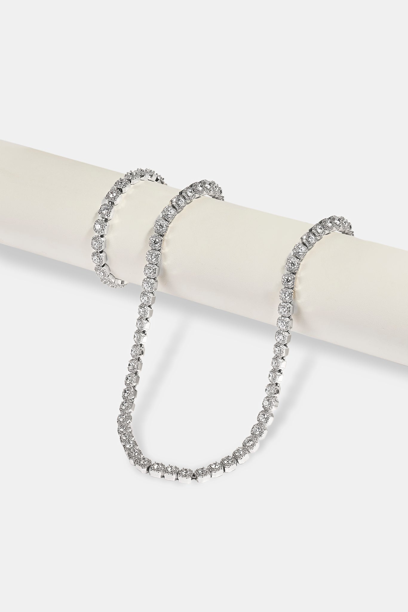 Clustered Tennis Bracelet & Chain - 7mm - White